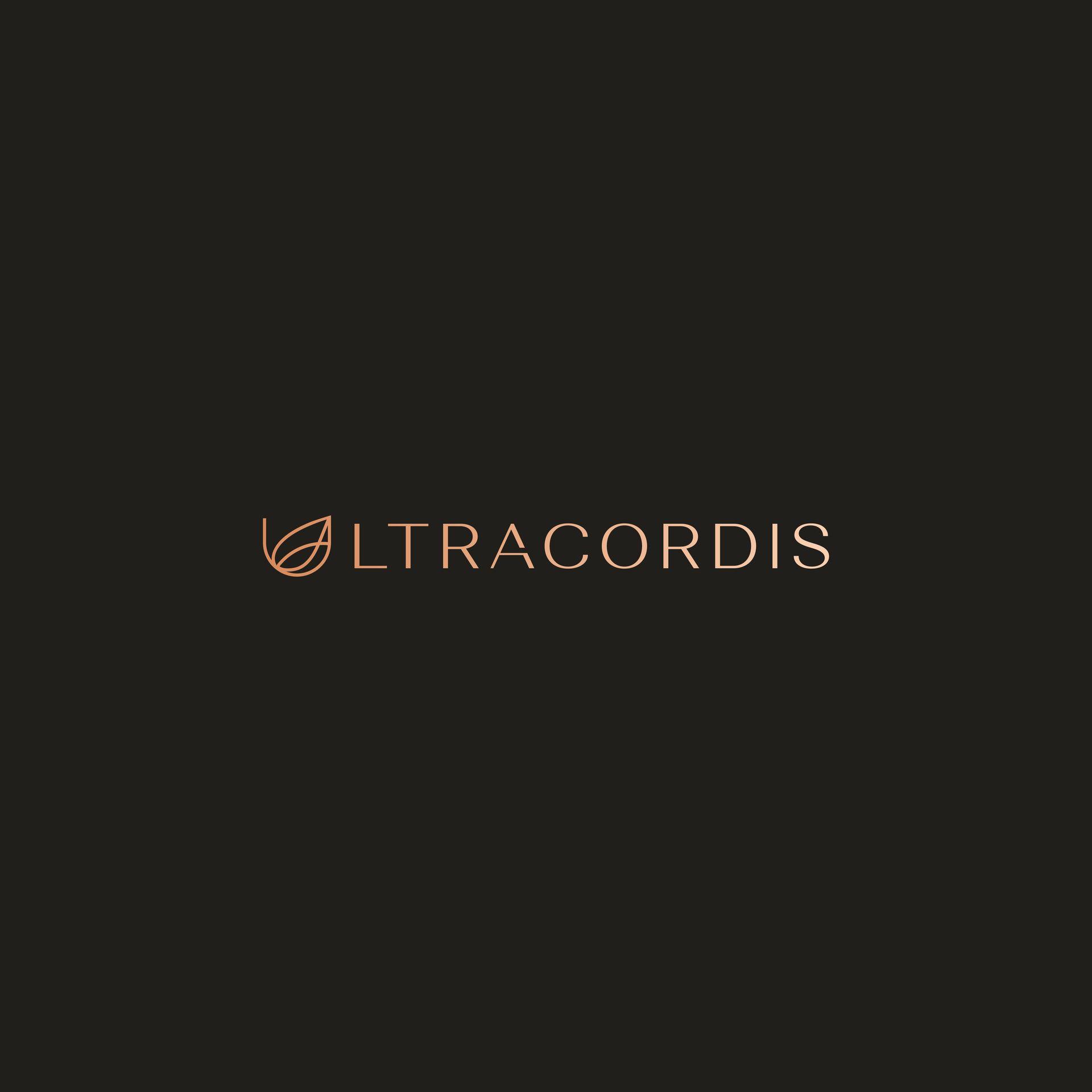 Ultracordis logo with a stylized leaf and text on a dark background.